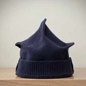 joodito origami crown merino wool sweater hat winter beanie cap cloche dark blue